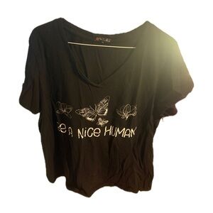 Black Graphic Tee with Butterfly Design